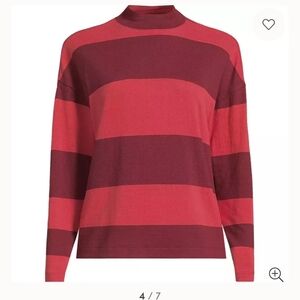 Elegant Striped Crew Neck Sweater in Red and Burgundy